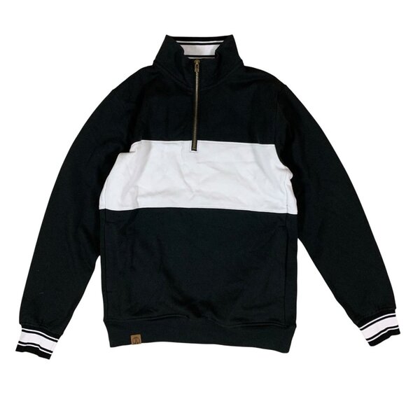 Holloway Black White Quarter Zip Pullover Small Varsity Striped Preppy Retro Men - Picture 1 of 3